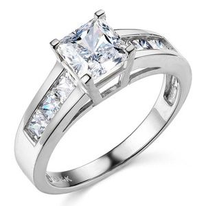 14K  Channel & Basket-Set Princess-Cut CZ  Ring